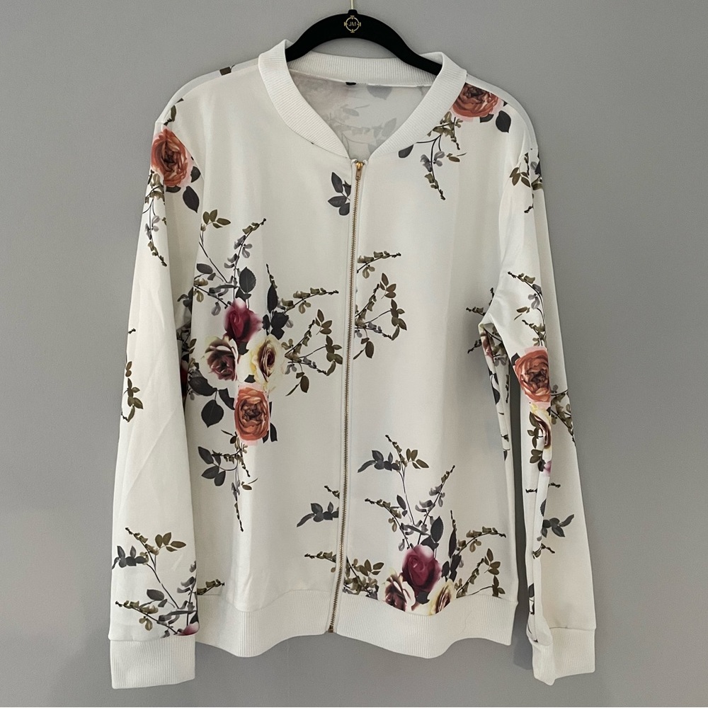 White Floral Bomber Jacket